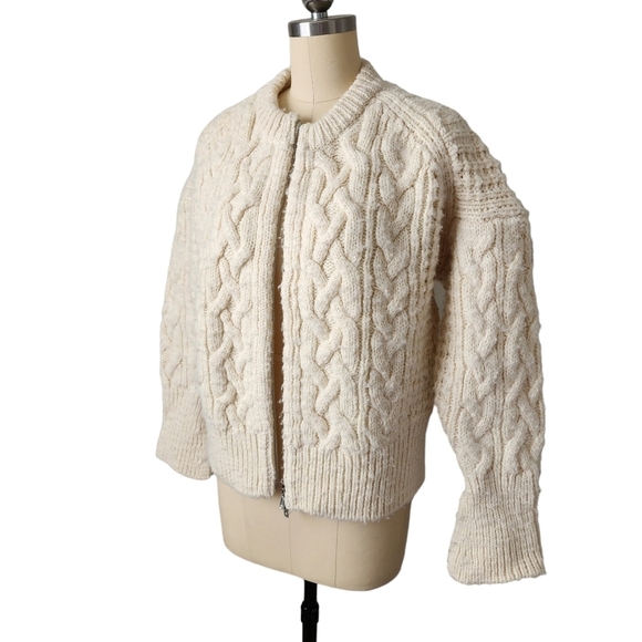 3.1 PHILIP LIM Wool Cable Knit zip up sweater in ivory size XS‎ - Picture 6 of 12